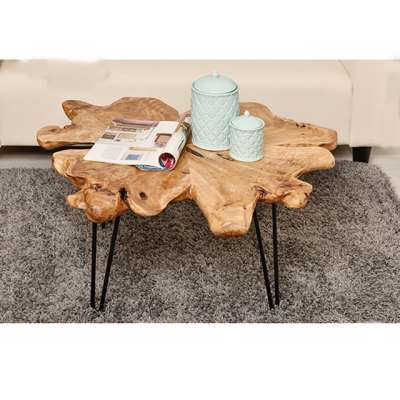 Vlinder Cedar Wood Table Top with Metal Legs, Natural Appearance Handcrafted Spliced Wood Coffee Table with Black Legs