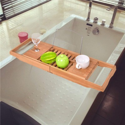 bathroom hardware sets wooden Timber bath caddy with wine glass holder