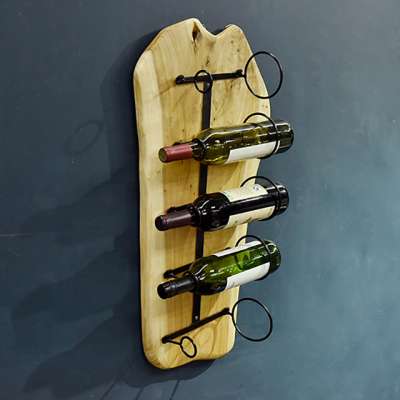 Kalan Wall Mounted Metal Wine Racks with Handcrafted Cedar Base Wall 5 Layer Metal Wine Racks Round Shape