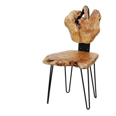 Neal Cedar Back Chair with Metal Legs, Unique Shape Wood Carved with Beauty of Nature